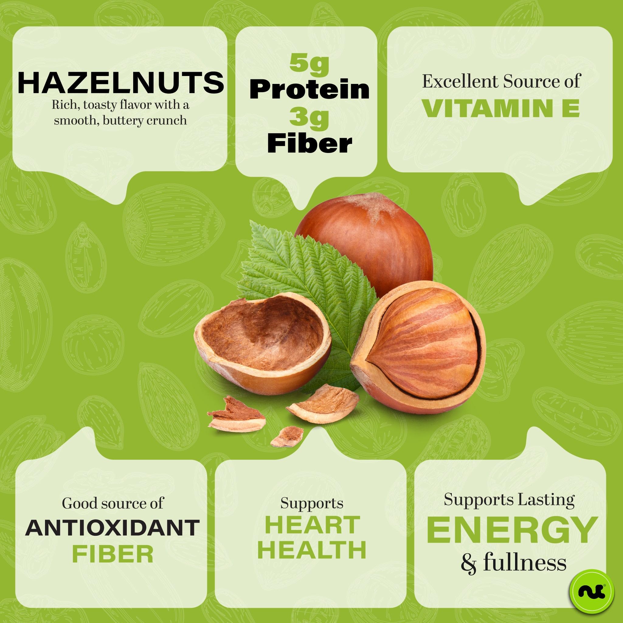 Nut Cravings textura de avellanas peladas en primer plano y textura crujiente