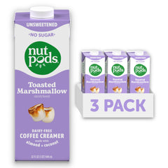 nutpods envase frontal pack tres unidades muestra sabor malvavisco tostado y conveniencia