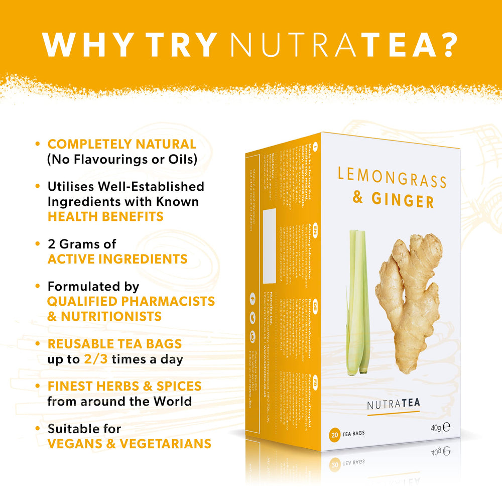 Nutra Tea detalle de lemongrass y jengibre secos listos para infusionar