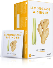 Nutra Tea paquete frontal mostrando 20 bolsas y diseño ecológico