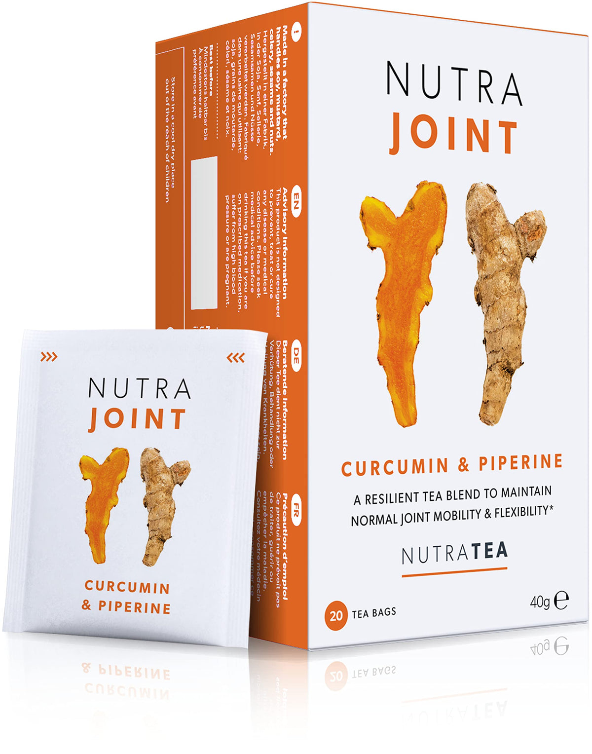 Nutra Tea frasco frontal mostrando bolsitas y marca, conveniencia diaria