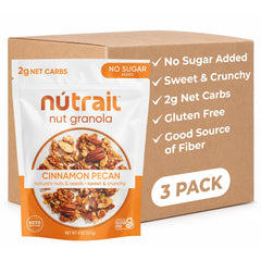 NuTrail empaque frontal canela y pecana, conveniencia y sabor
