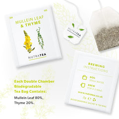 NutraTea taza con infusión humeante, aroma herbal reconfortante