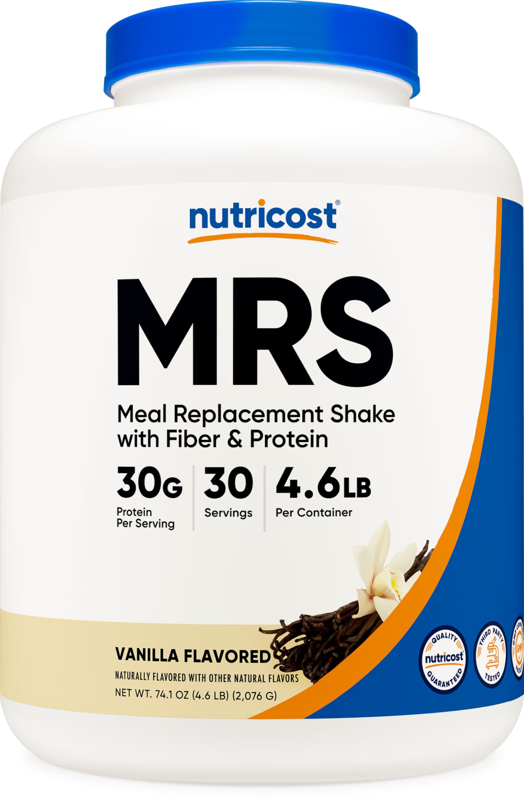 Nutricost envase frontal de vainilla mostrando tamaño y conveniencia