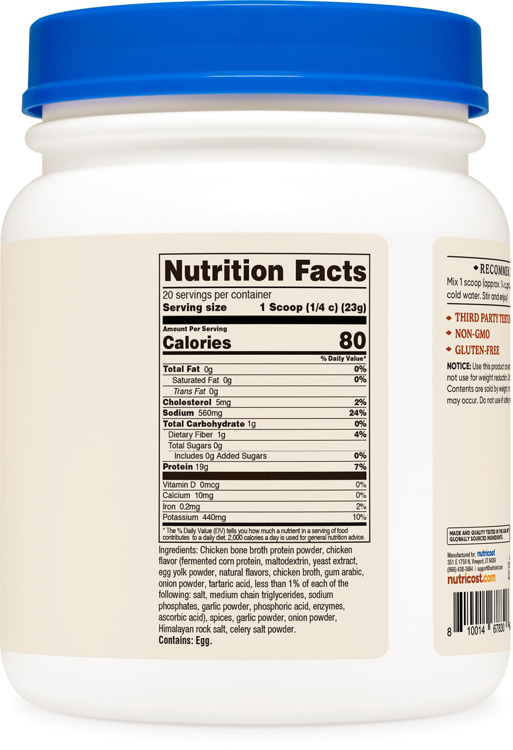 Nutricost etiqueta nutricional y certificaciones, transparencia y calidad garantizada