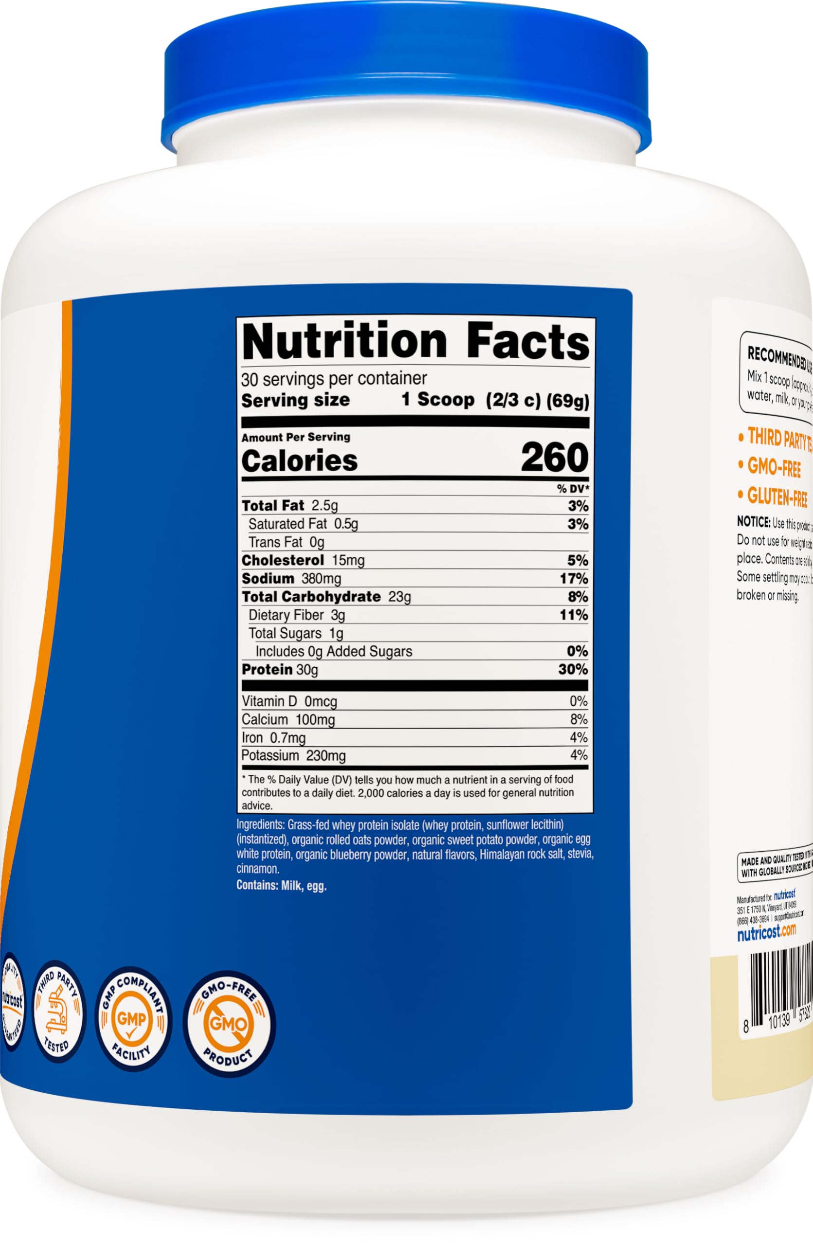 Nutricost etiqueta nutricional detallada indicando proteína y fibra