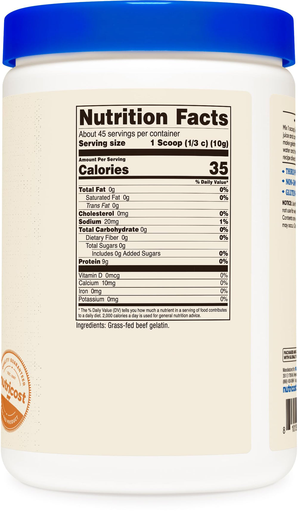 Nutricost cuchara con porción de gelatina, control simple de cantidad