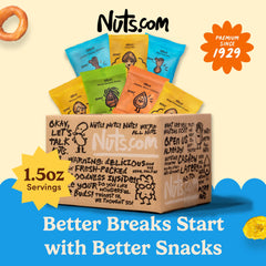 Nuts.com caja abierta mostrando variedad de paquetes, fácil distribución