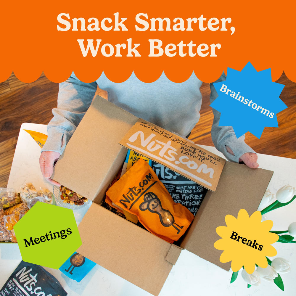 Nuts.com snacks en oficina durante pausa, aporta energía a equipos