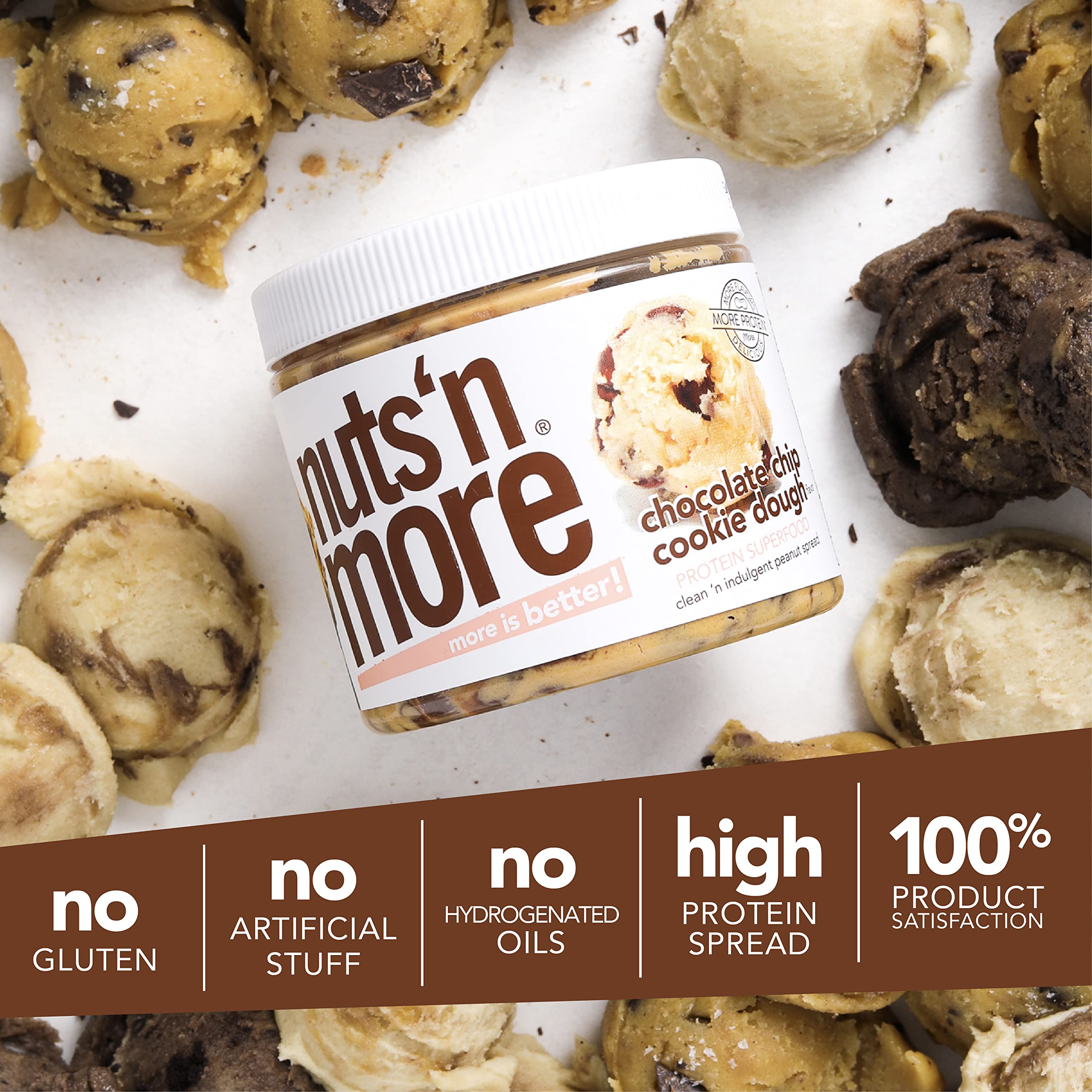 Nuts 'N More cacahuates, aislado de suero y linaza como ingredientes clave