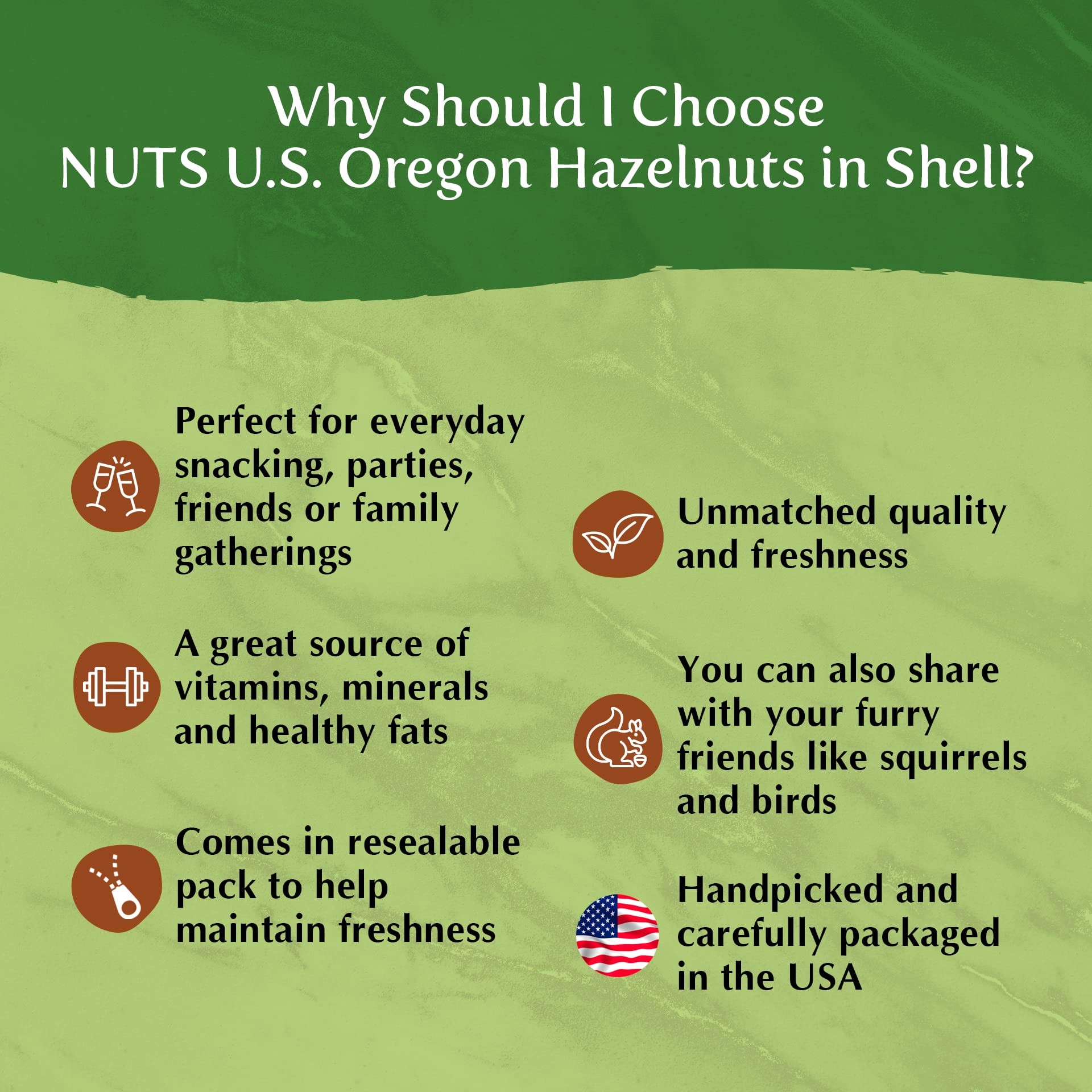 NUTS - U.S. etiqueta que indica origen Oregón y sin sabores añadidos