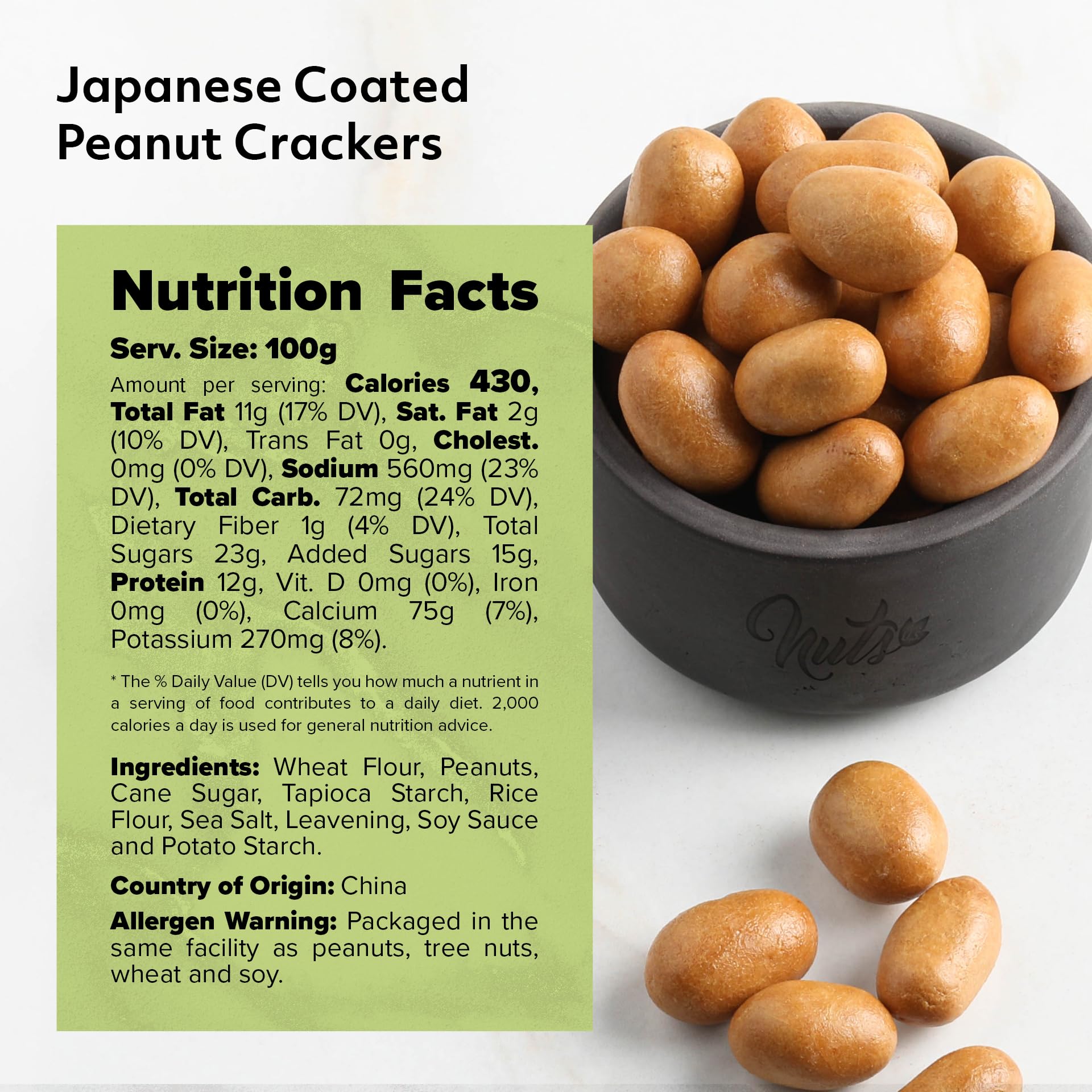 NUTS - U.S. bolsa de 2 lb junto a mano para mostrar escala y porciones