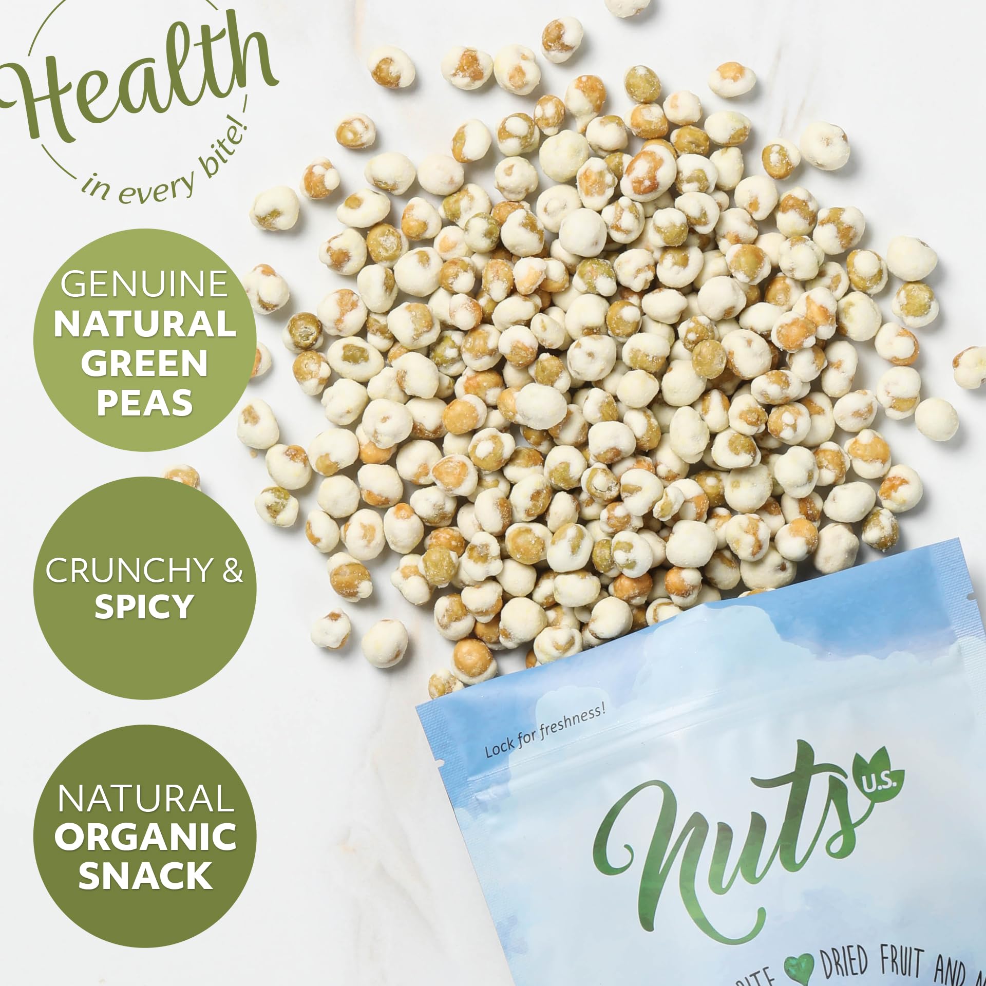 NUTS U.S. guisantes en cuenco listos para servir como snack saludable