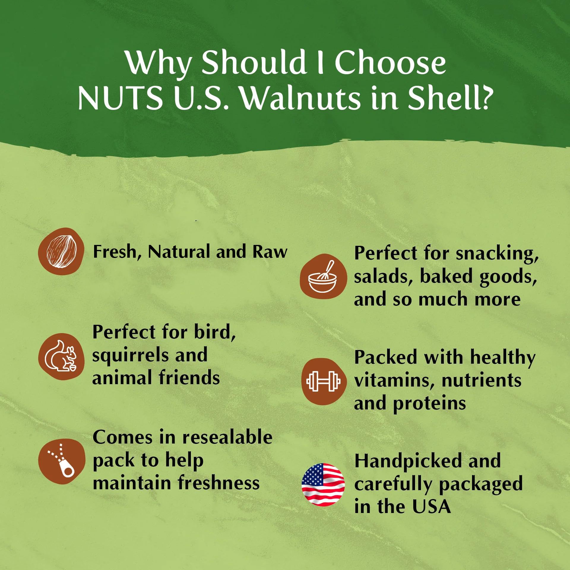 NUTS U.S. etiqueta que indica cultivado y empacado en California, garantía de origen