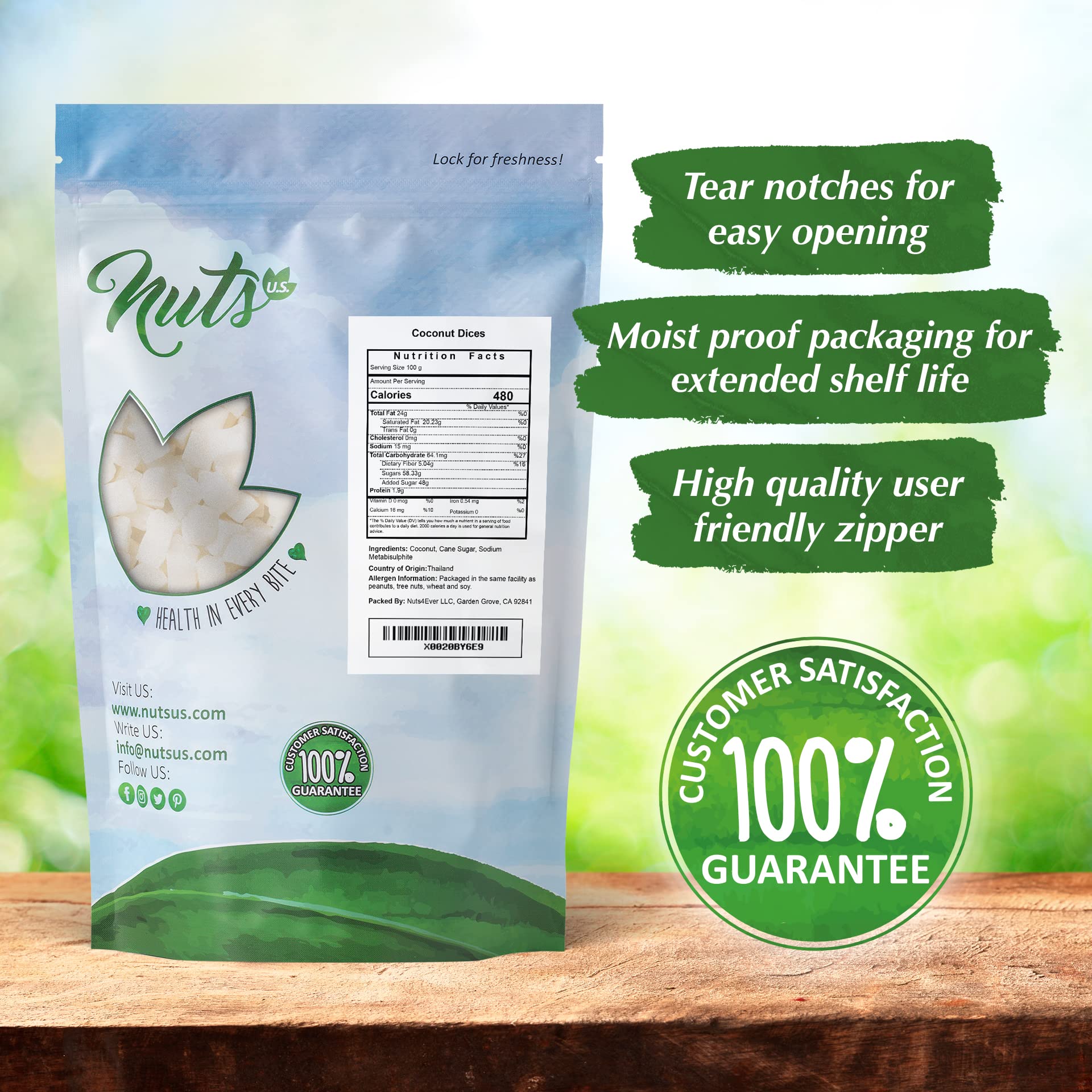 NUTS U.S. mano cerrando bolsa resellable para mantener frescura