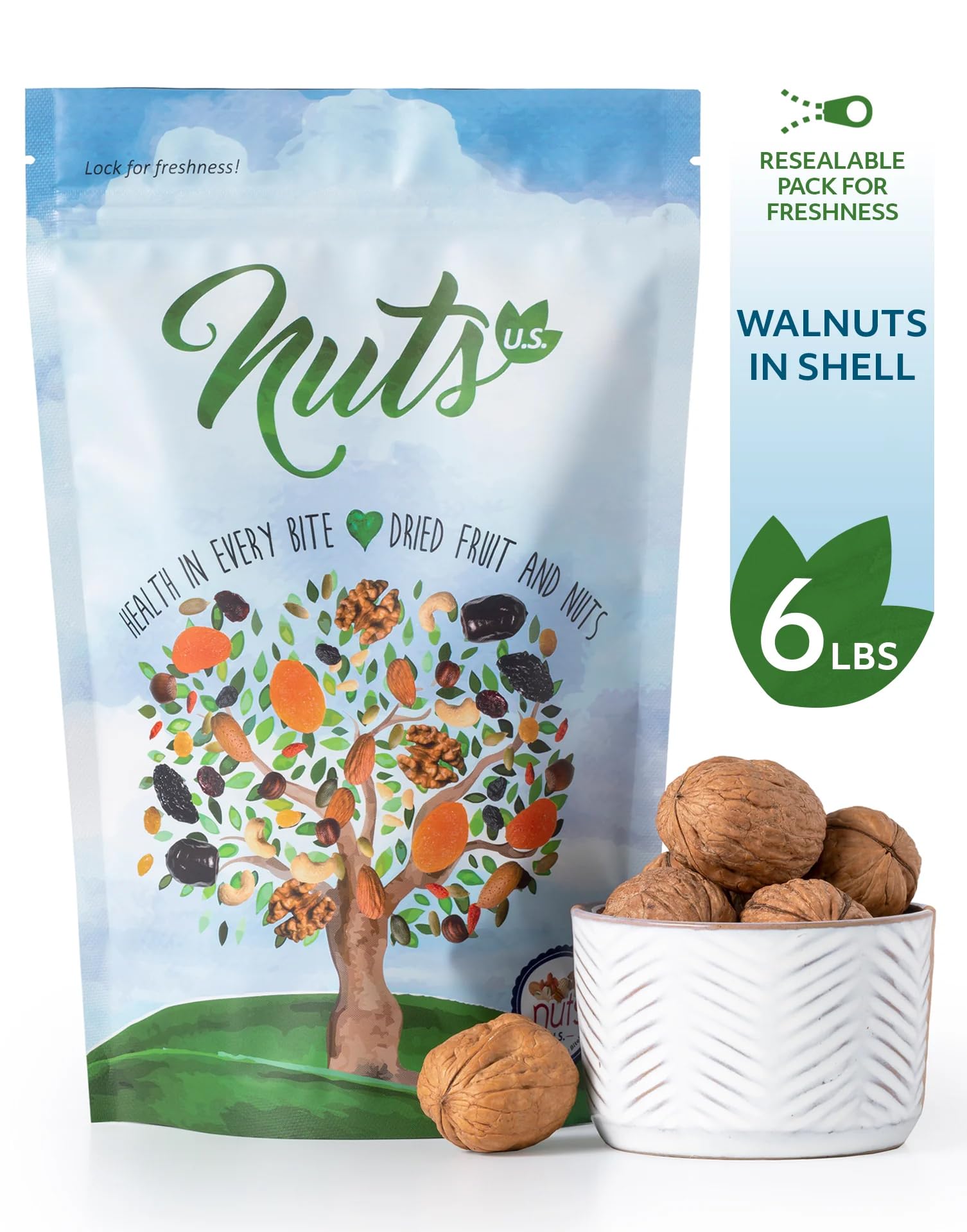 NUTS U.S. nuez abierta enseñando la carne jugosa y crujiente lista para usar