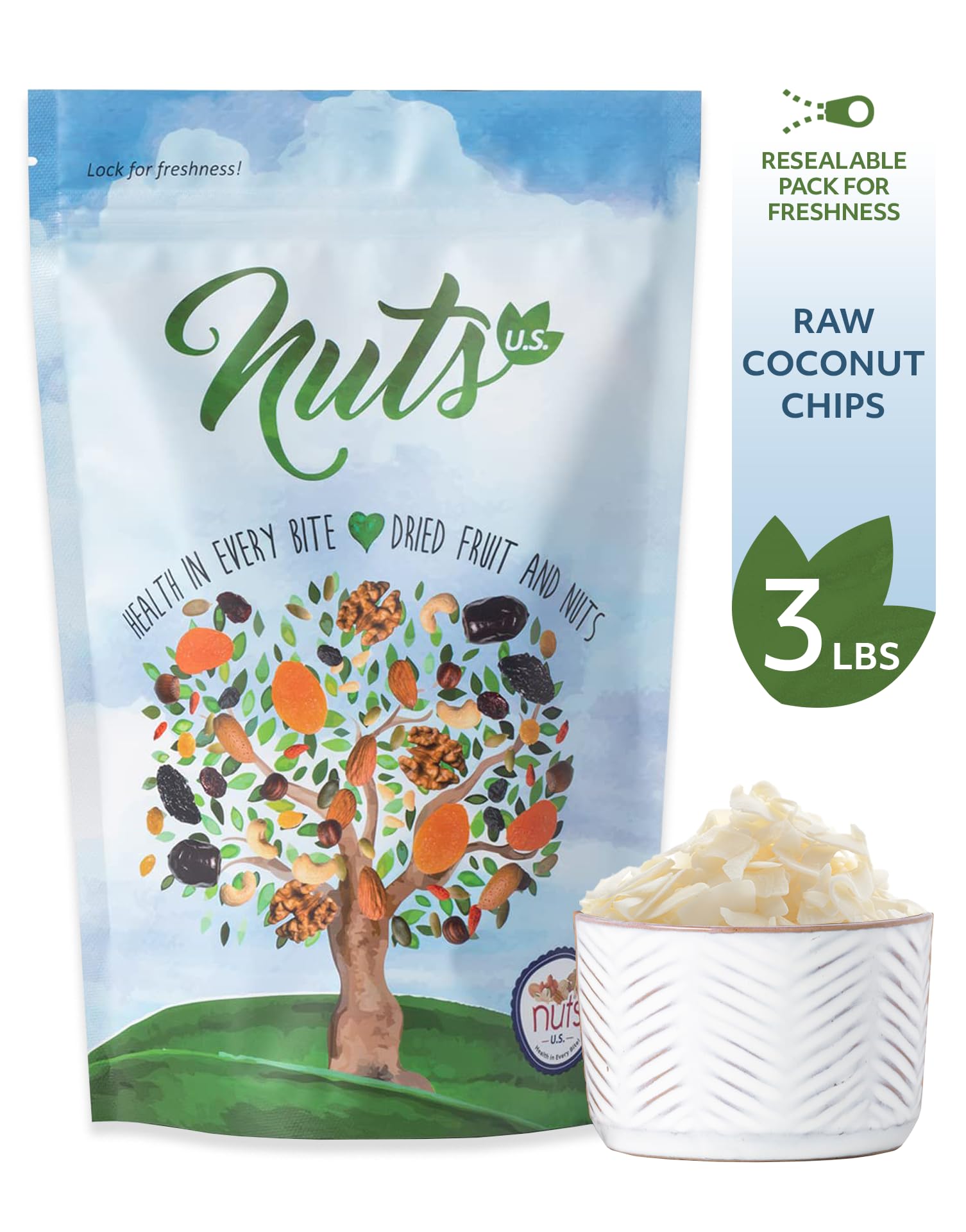 NUTS U.S. detalle de textura crujiente de chips de coco, realza recetas y snacks