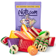 Nuts.com paquete frontal mostrando mezcla de caramelos navideños, ideal para decorar