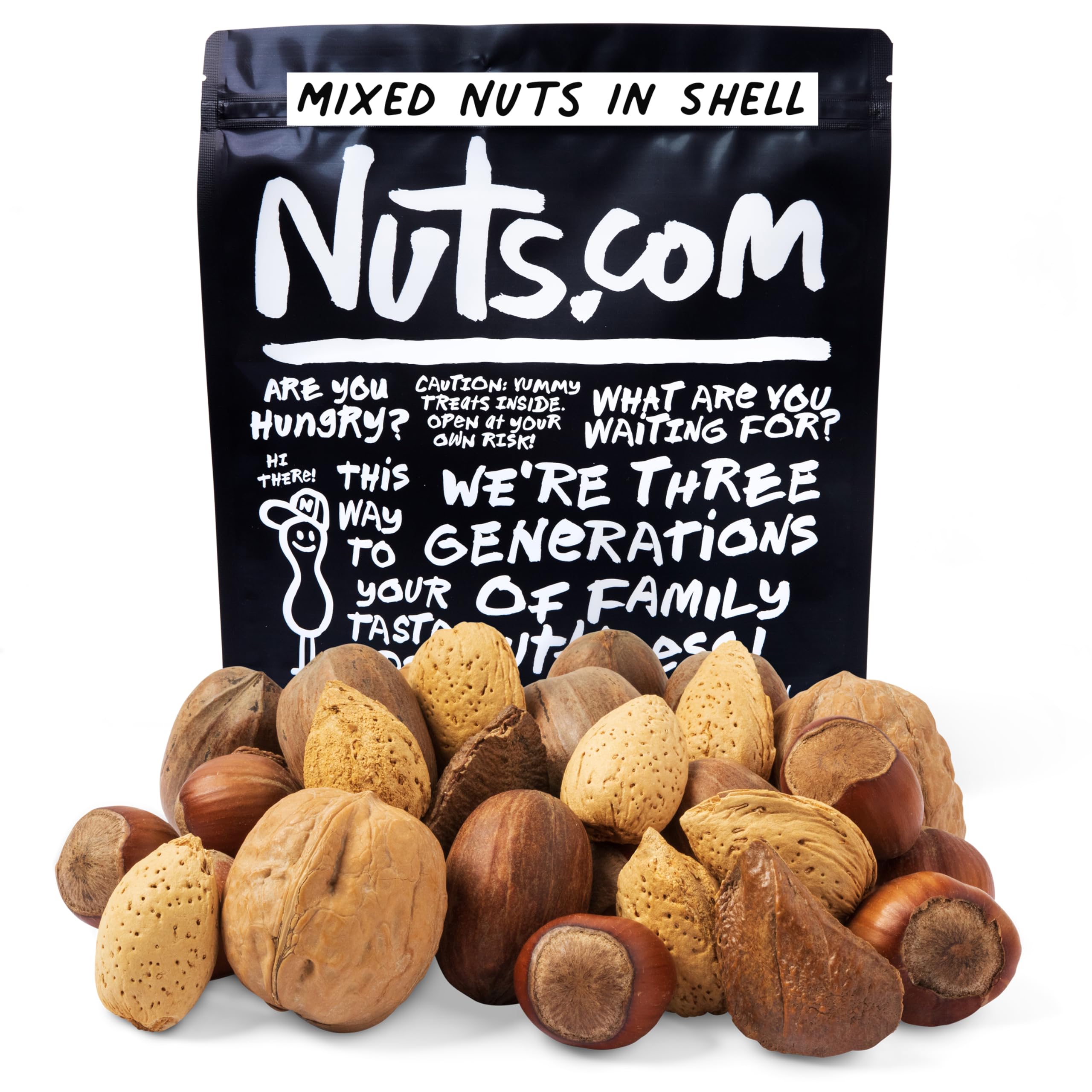 Nuts.com frente del empaque mostrando bolsa resellable y variedad