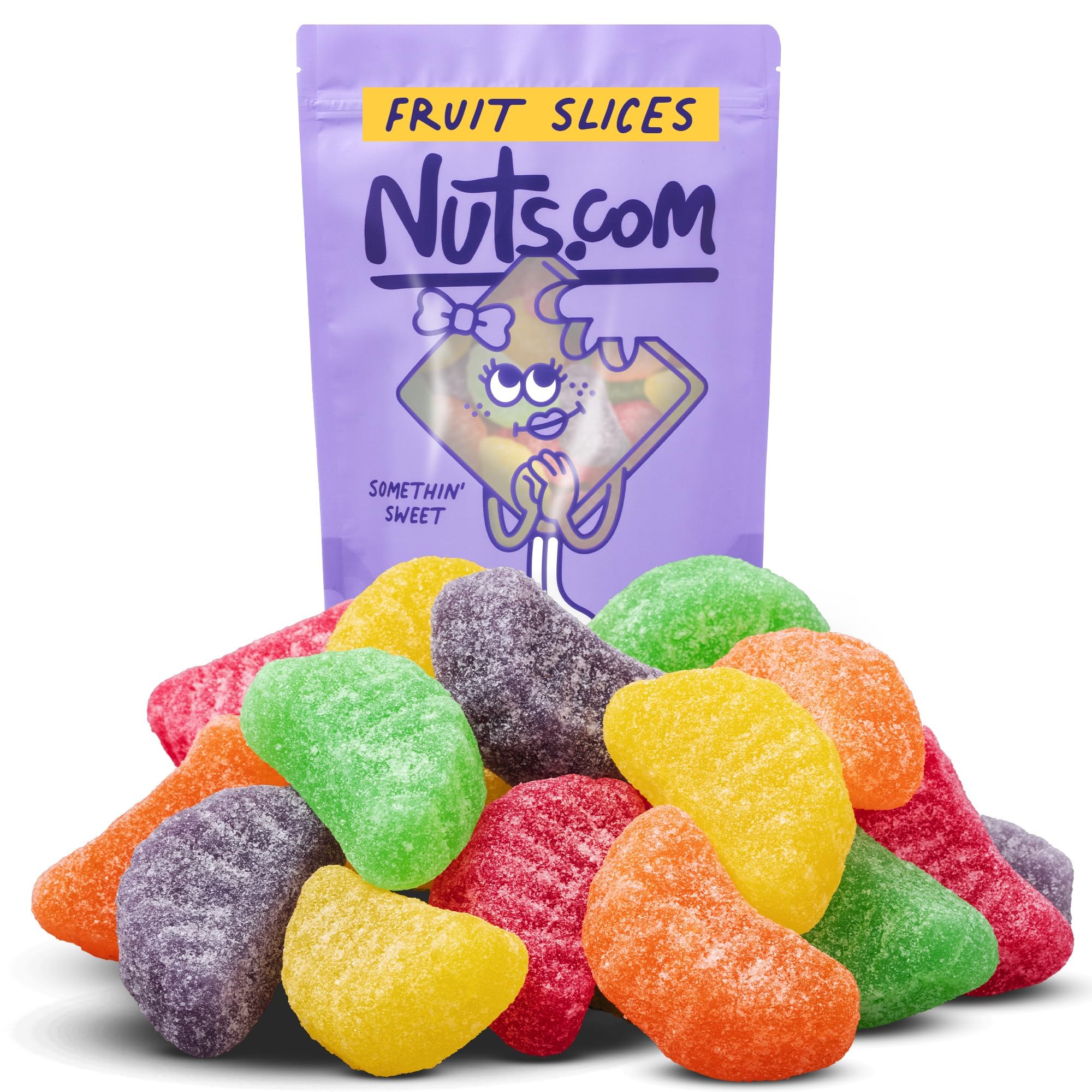 Nuts.com paquete frontal 40 oz mostrando rodajas surtidas y práctico aporte para eventos