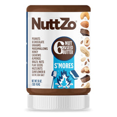 NuttZo frasco frontal mostrando etiqueta y sabor campfire, ideal para desayunos