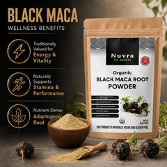 Nuvra by Nature batido con maca negra para sabor terroso y mezcla rápida