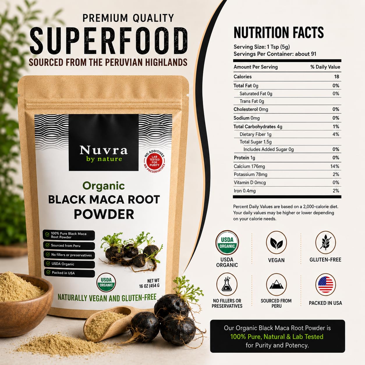 Nuvra by Nature latte con maca negra agregando notas suaves y cremosas