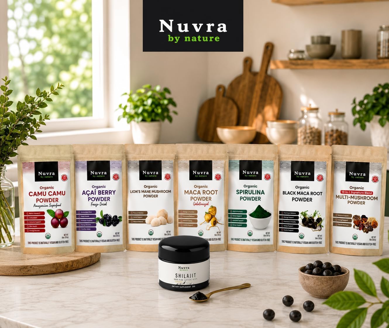 Nuvra by Nature etiqueta del producto mostrando ingredientes y certificación