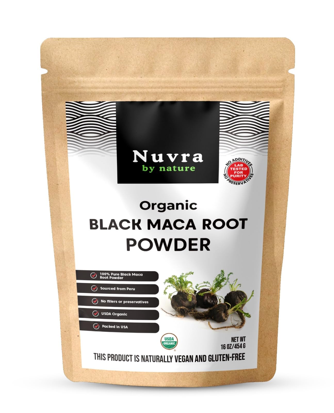 Nuvra by Nature frontal del paquete mostrando el producto y su pureza