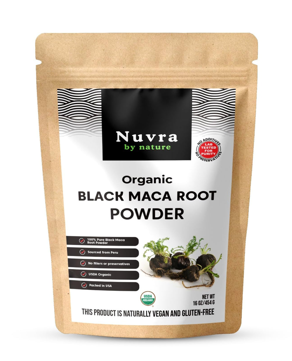 Nuvra by Nature frontal del paquete mostrando el producto y su pureza