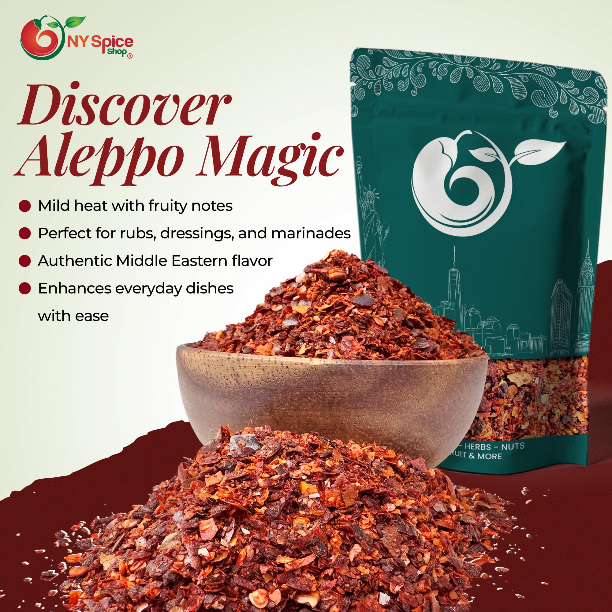 NY Spice Shop etiqueta con información del producto y origen claro