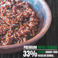 OA QUINOA comparación de tamaño de grano Royal contra quinoa estándar para visual