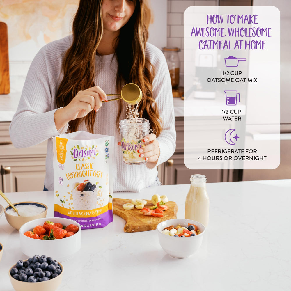 Oatsome etiqueta con ingredientes y tabla nutricional para transparencia