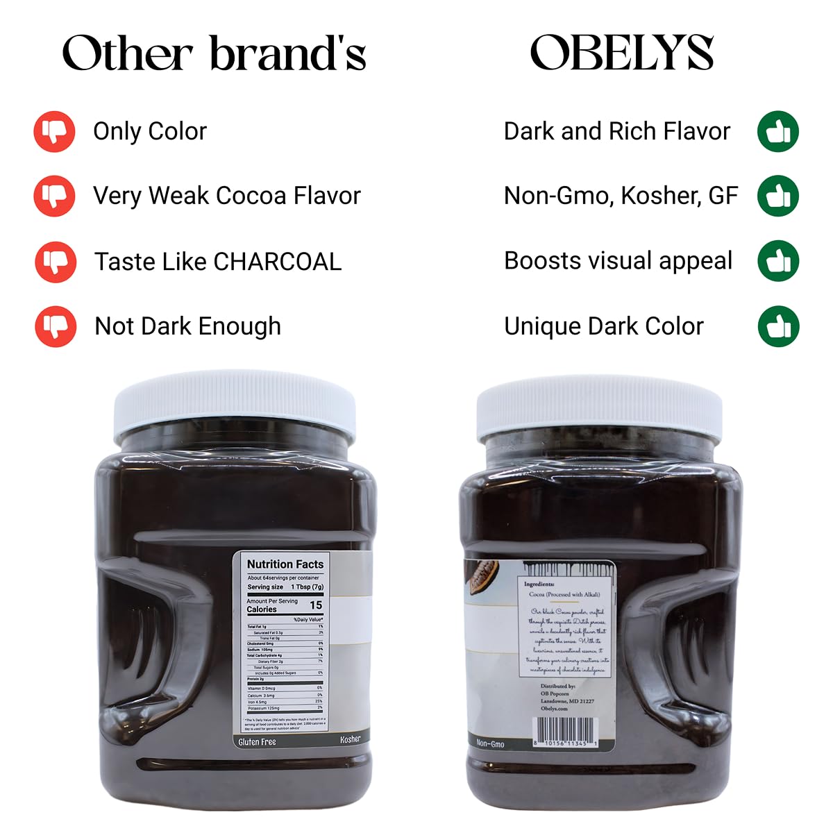 OBELYS etiqueta con certificados kosher y libre de gluten visibles