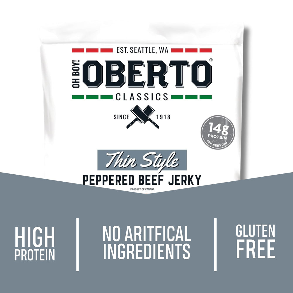 Oberto textura de la carne delgada mostrando corte fino y sabor ahumado