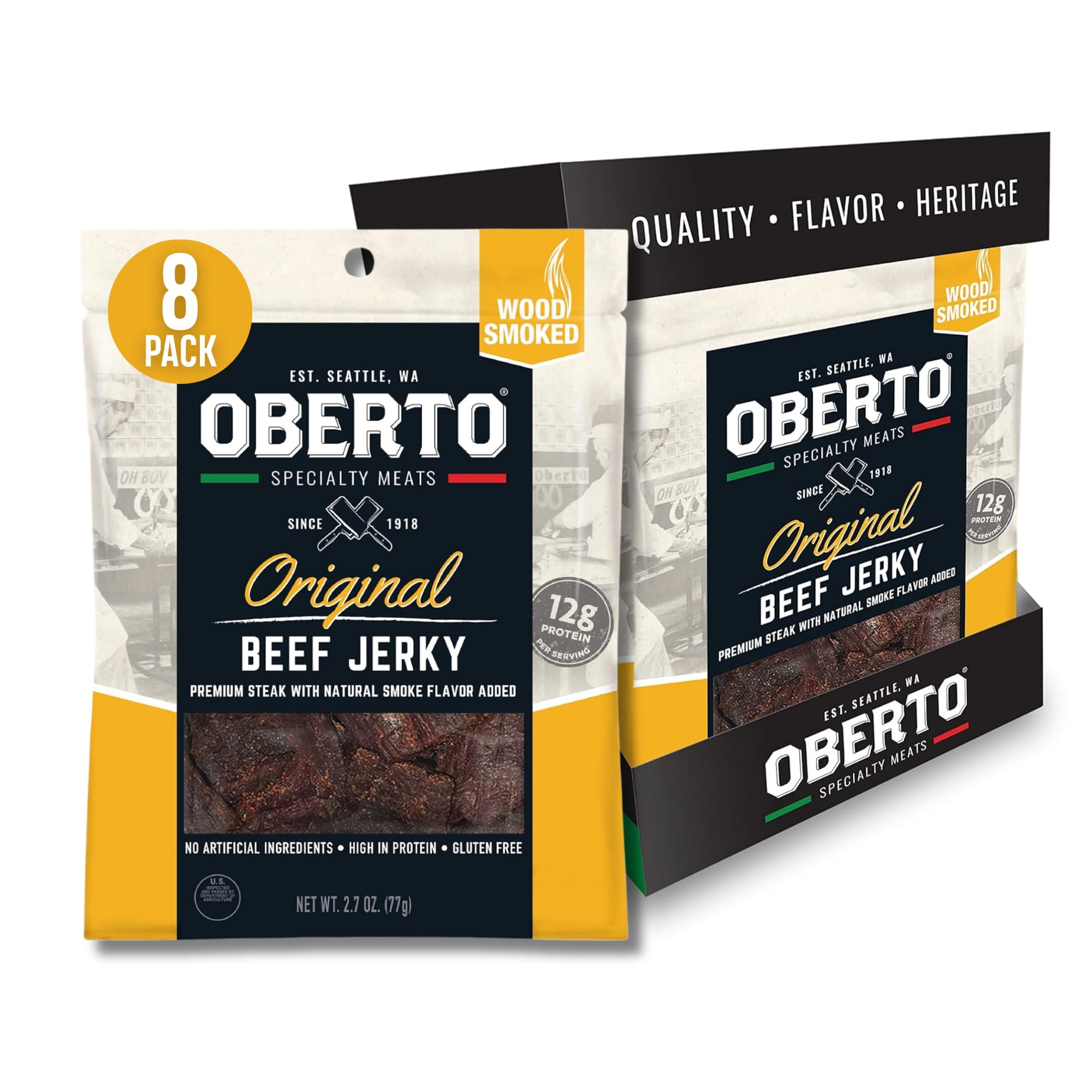 Oberto presentación frontal mostrando bolsa y marca, práctico y proteico