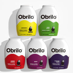 Obrilo frente del envase mostrando diseño y tamaño, práctico y portátil