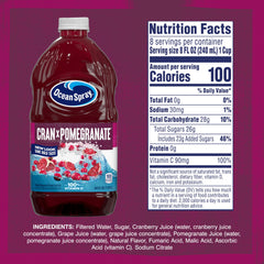 Ocean Spray etiqueta con información nutricional y beneficio bajo en calorías