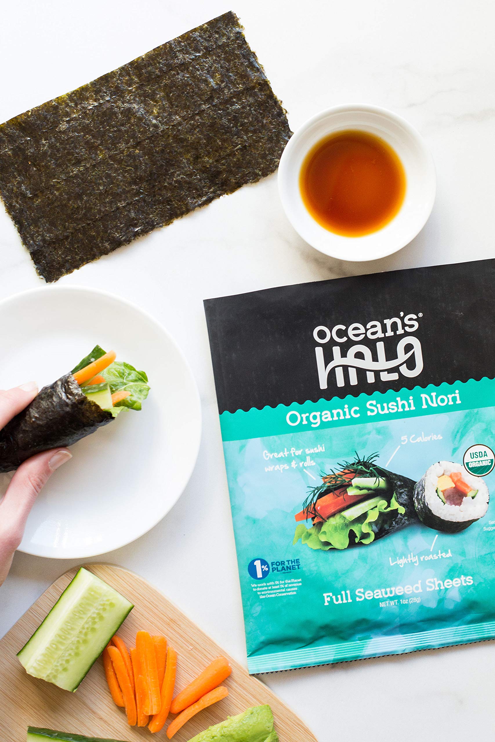 Ocean's Halo tiras de nori sobre ramen, realza sabor y aporta textura