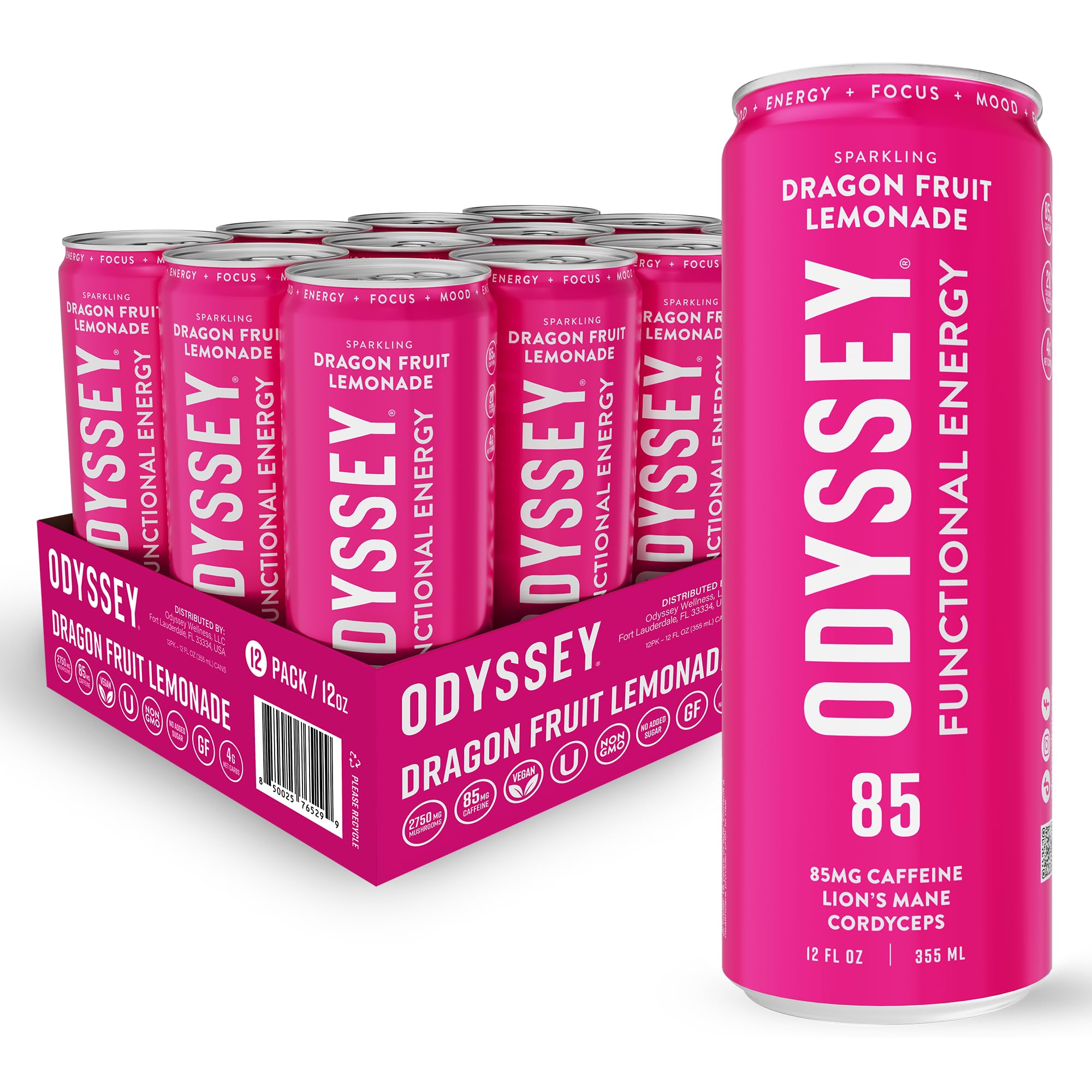 Odyssey Elixir lata frontal dragon fruit, beneficio energía sostenida