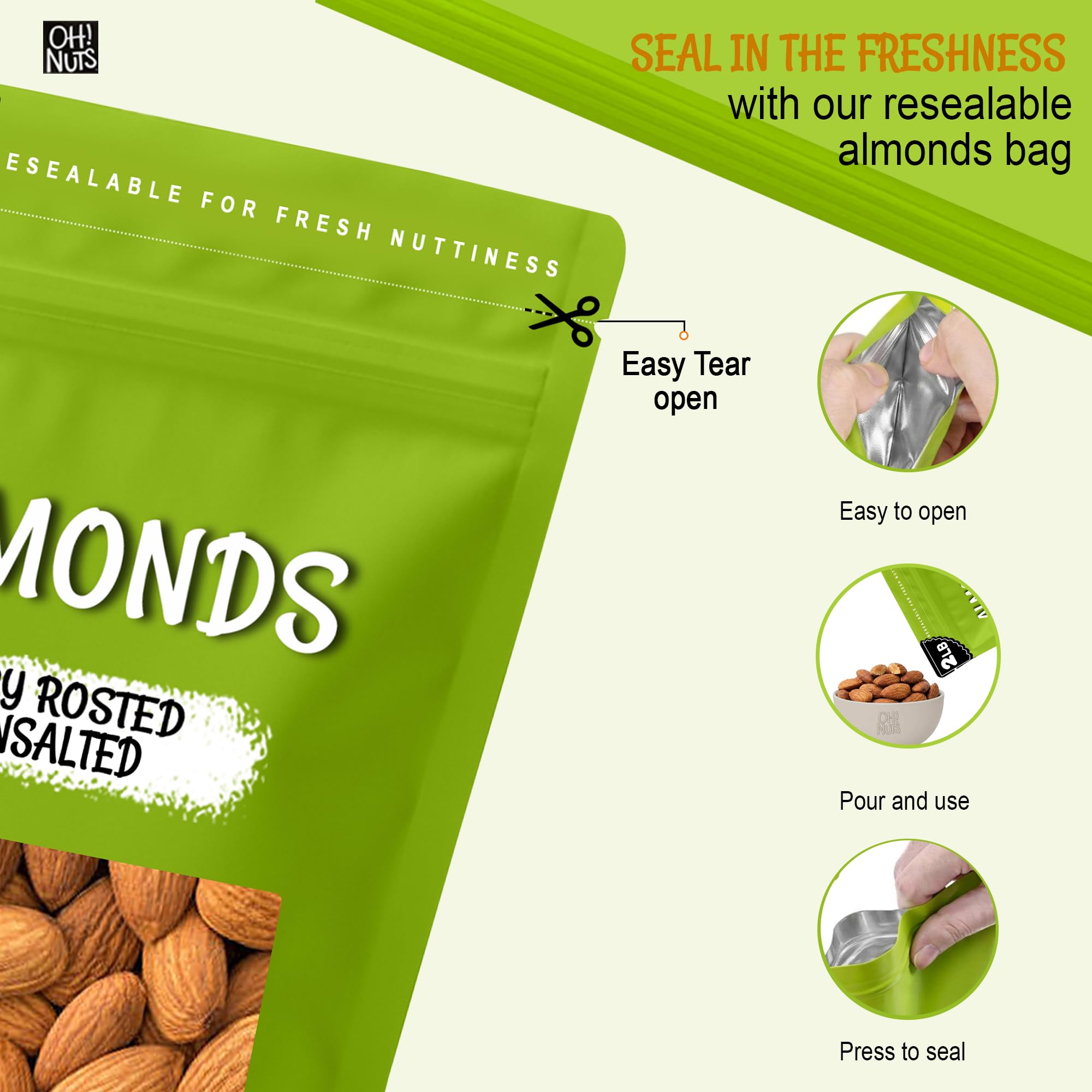 Bol lleno de almendras Oh! Nuts listo para picar y añadir proteína a recetas