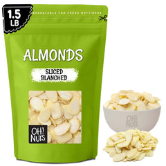Oh! Nuts paquete frontal de almendras fileteadas mostrado claramente