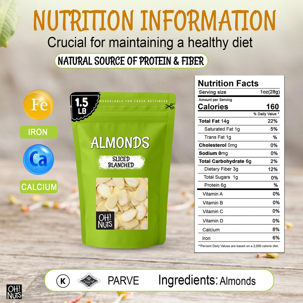 Oh! Nuts primer plano textural de almendras fileteadas, muestra frescura