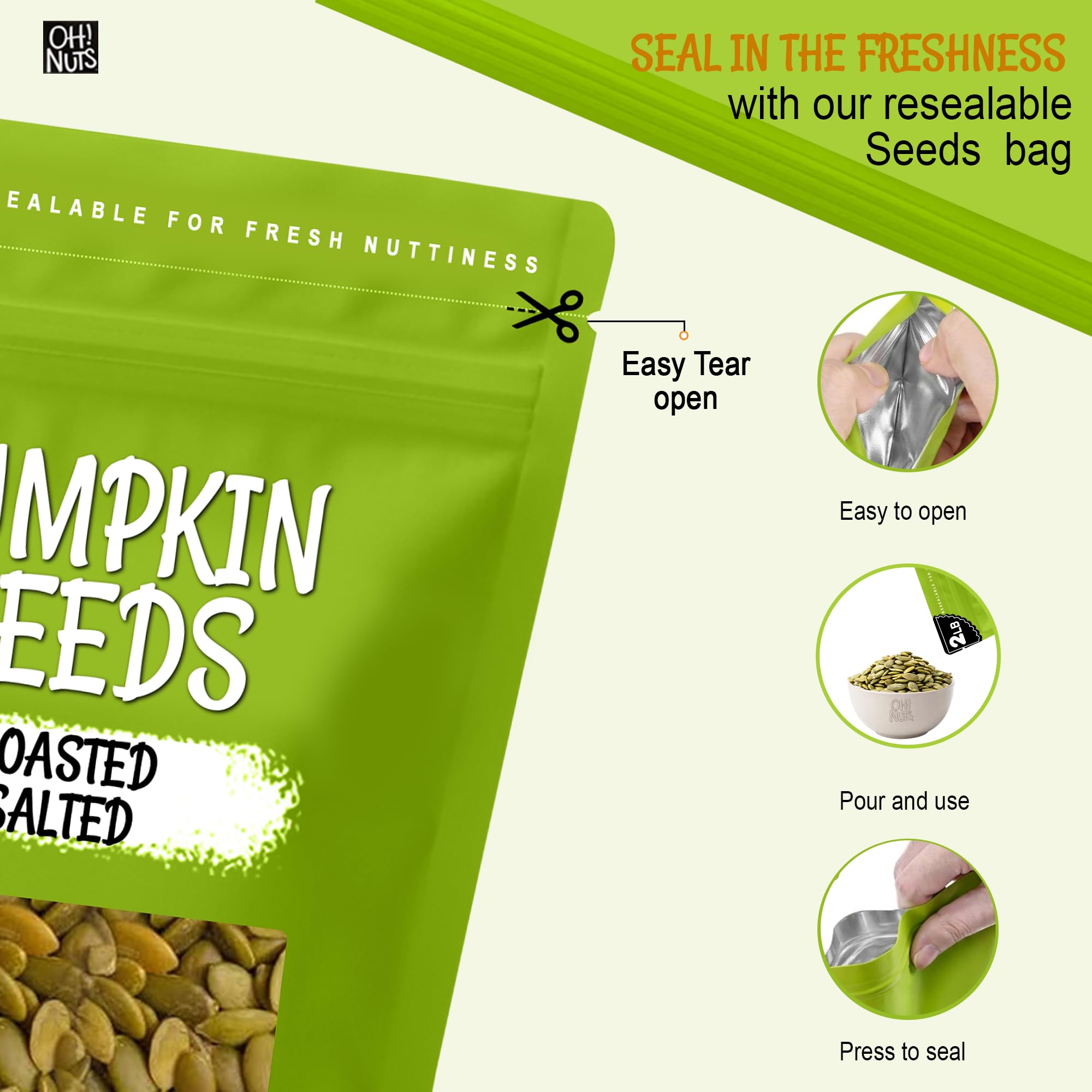 Oh! Nuts pepitas servidas en un bol lista para consumir y añadir sabor
