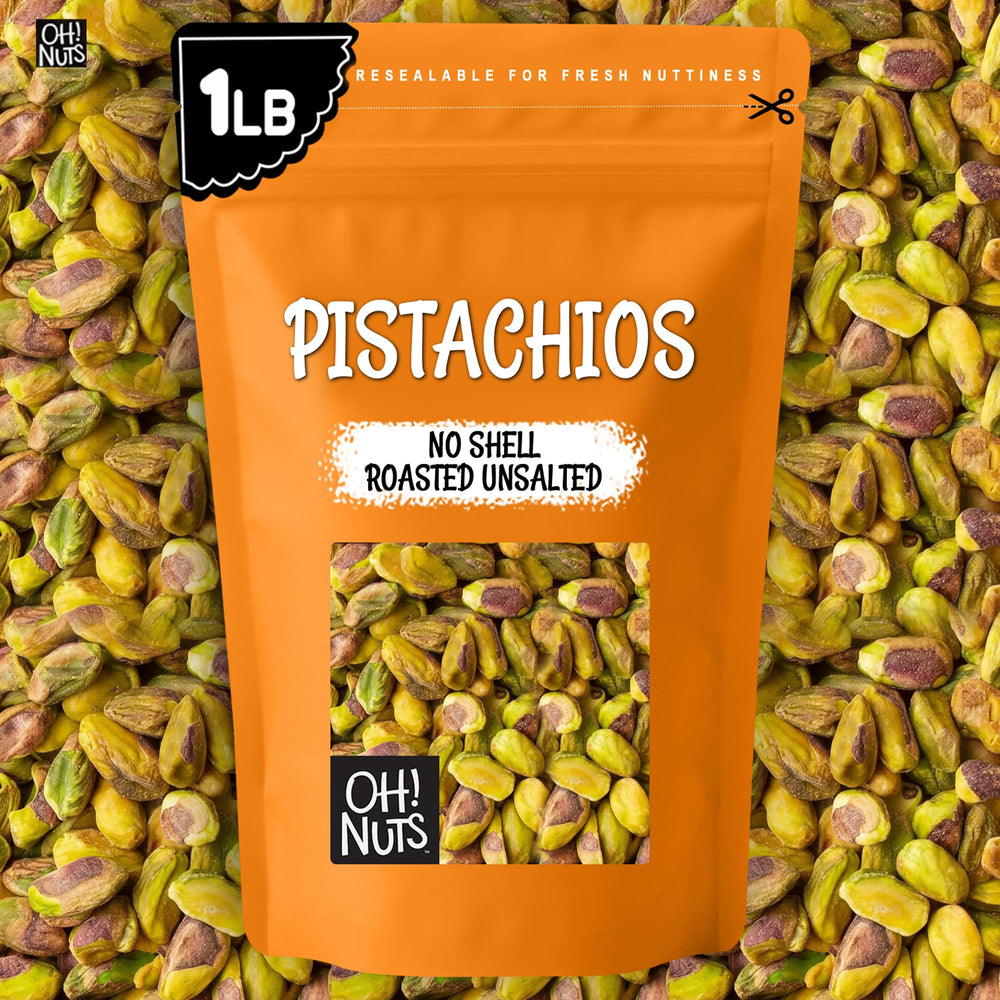 Oh! Nuts pistachos bolsa y cucharón muestran escala y cantidad