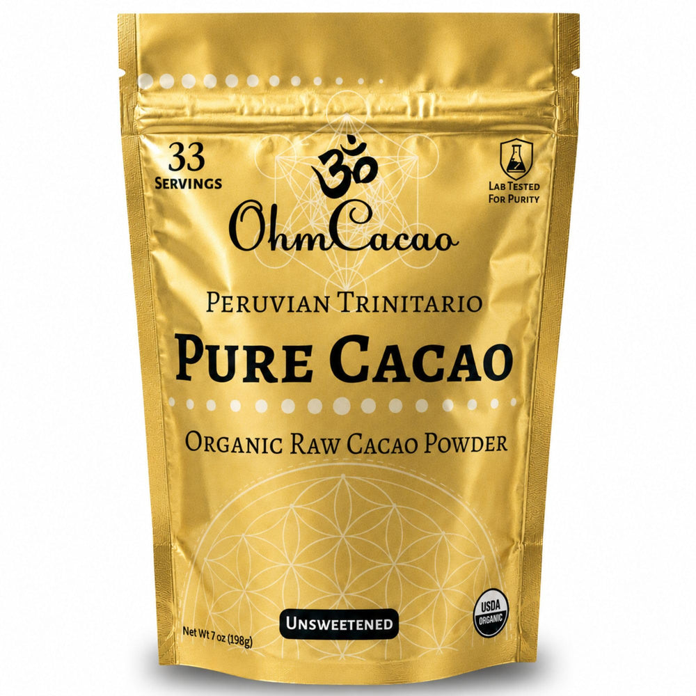 OHM Cacao frente del paquete mostrando bolsa resellable y marca