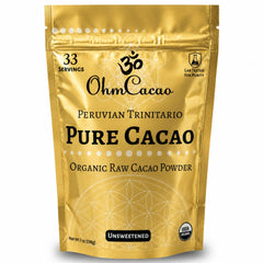 OHM Cacao frente del paquete mostrando bolsa resellable y marca