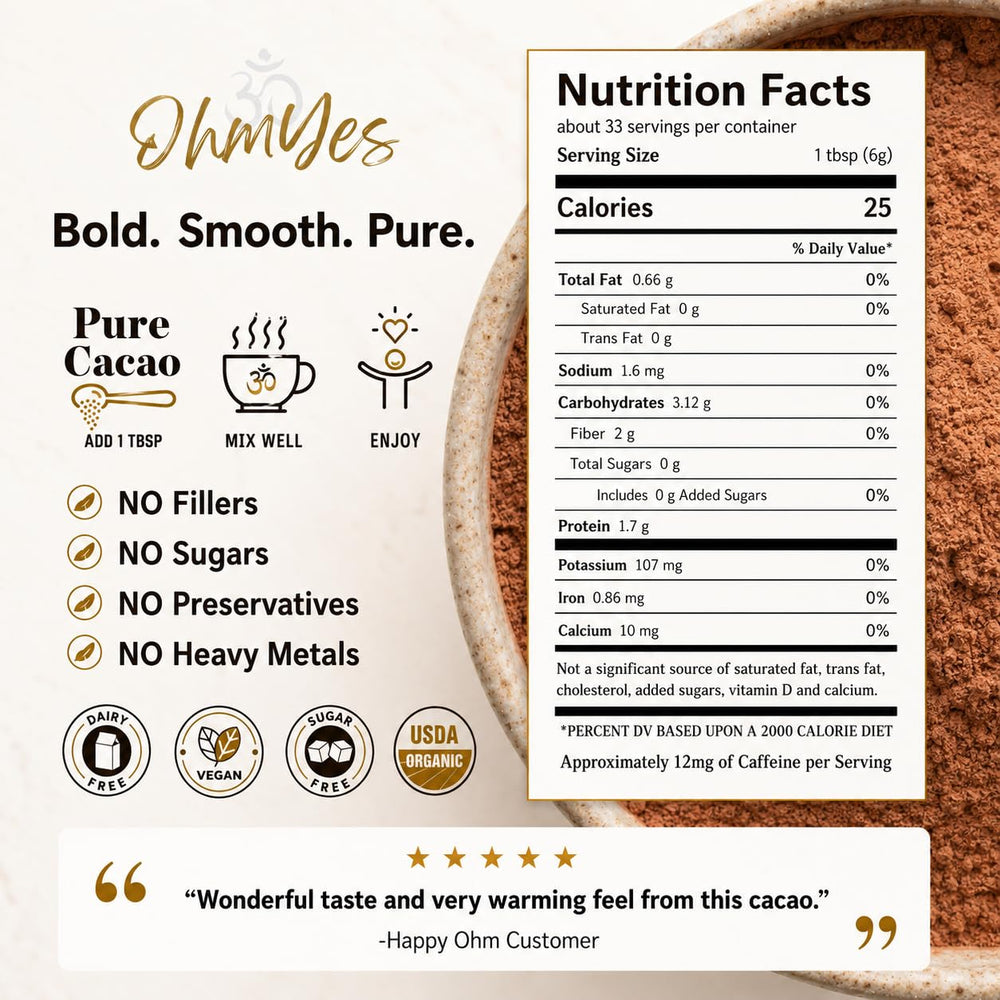 OHM Cacao textura del polvo fino que facilita mezclarse en recetas