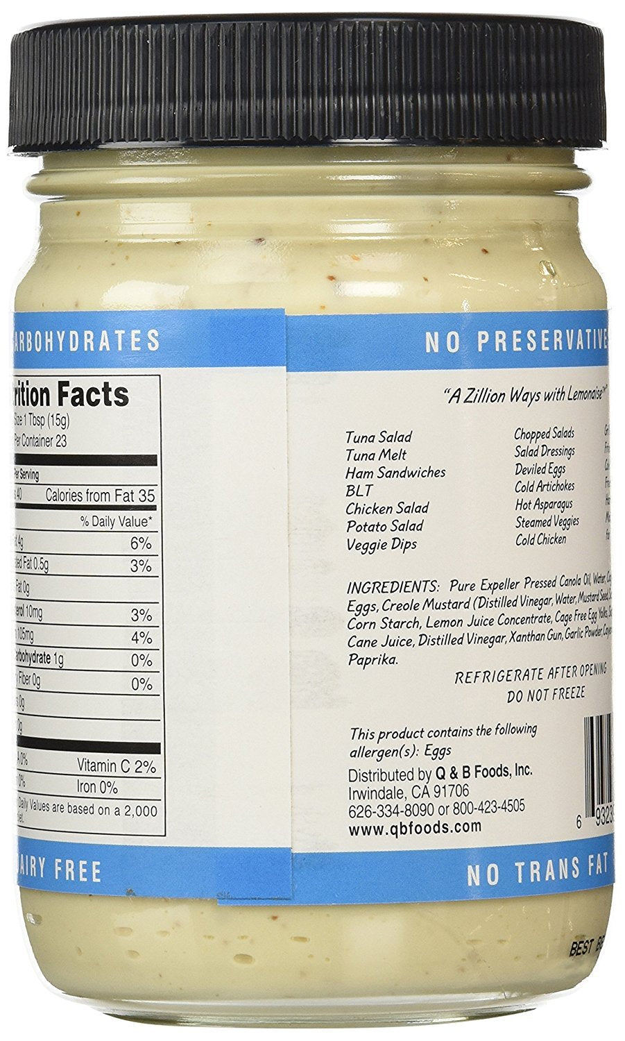 Ojai Cook Lemonaise Light etiqueta clara, información de ingredientes visible