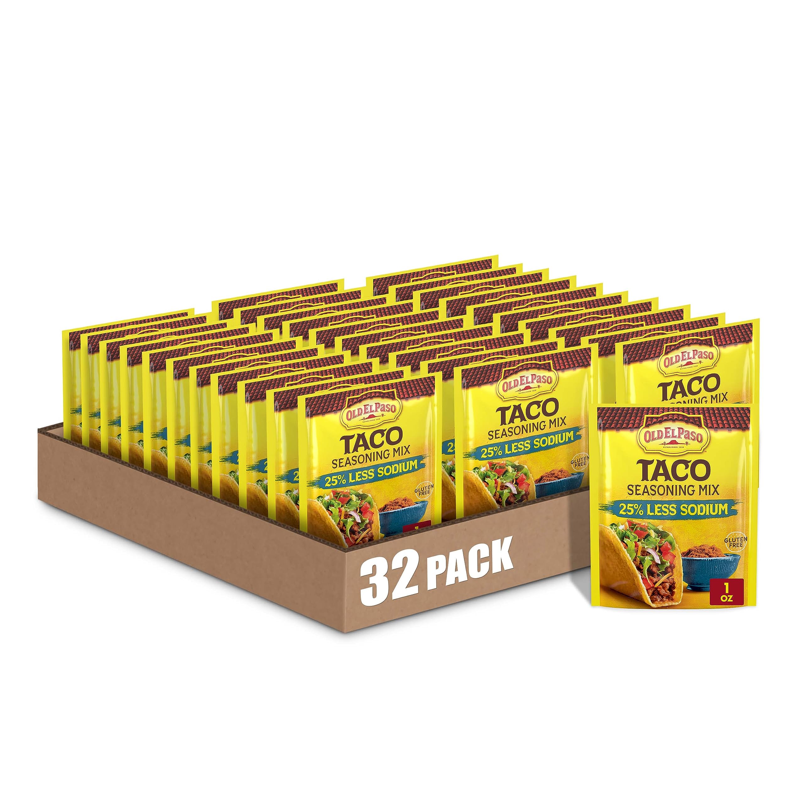 Old El Paso frente del paquete mostrando el diseño y beneficio 25% menos sodio